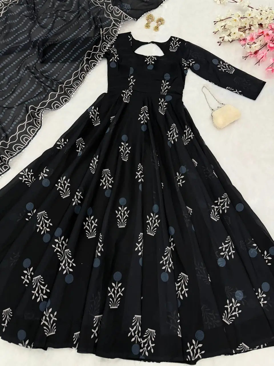 Digital Printed Cotton Anarkali Gown with Dupatta