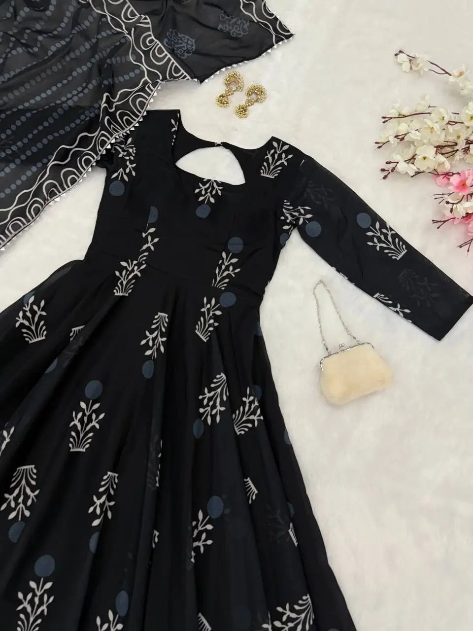 Digital Printed Cotton Anarkali Gown with Dupatta