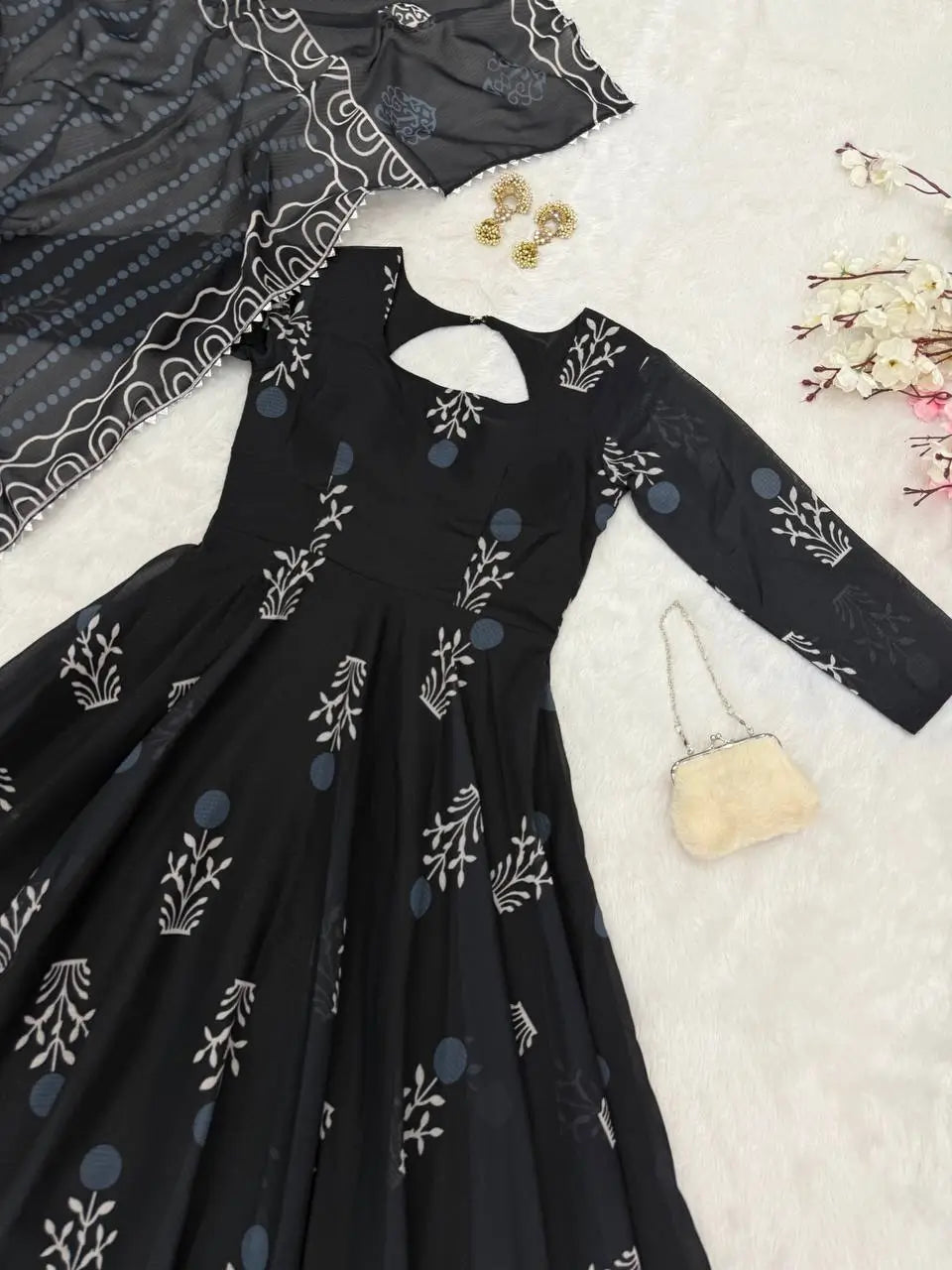 Digital Printed Cotton Anarkali Gown with Dupatta