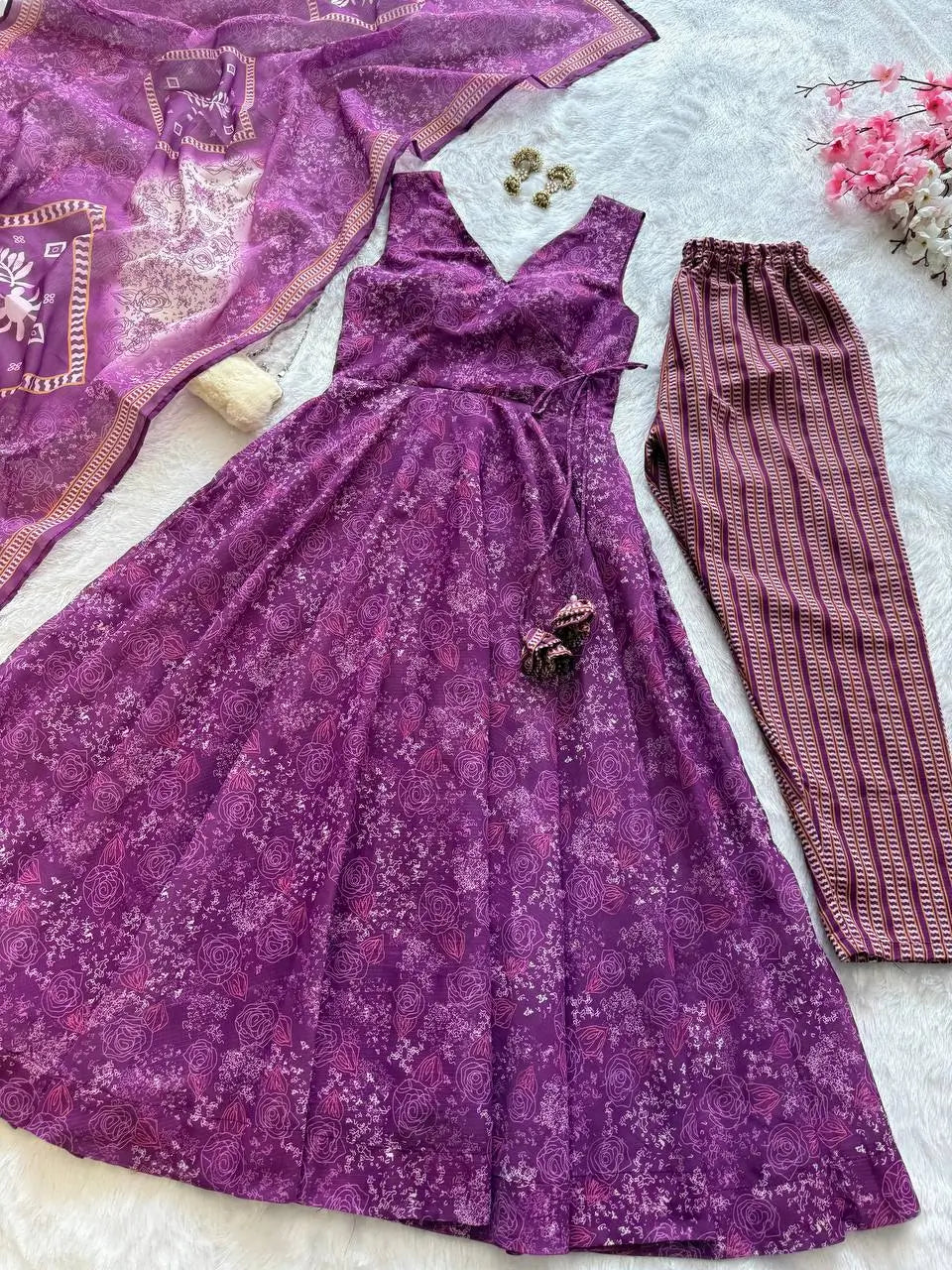 Digital Printed Cotton Anarkali Suit with Dupatta