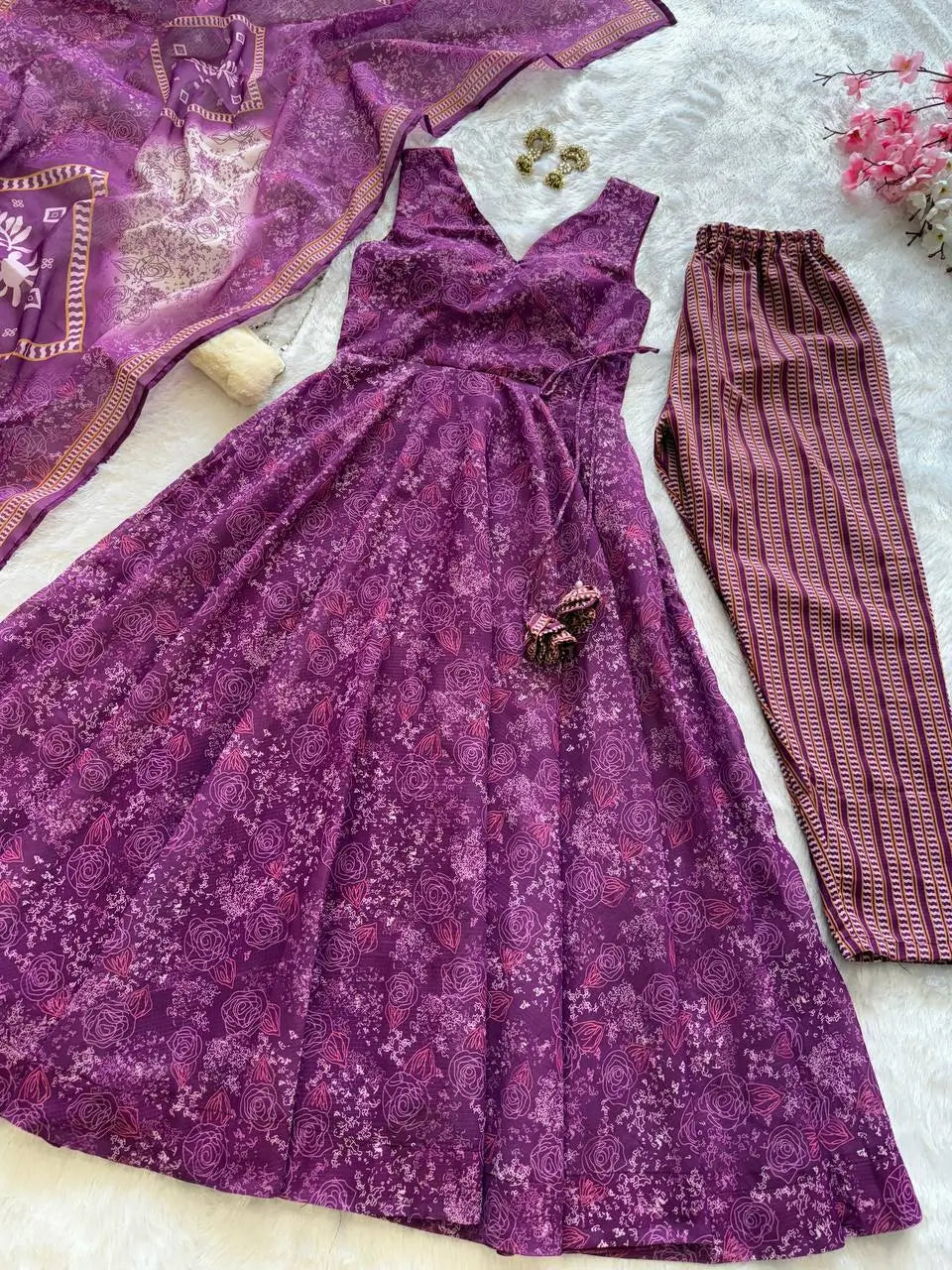 Digital Printed Cotton Anarkali Suit with Dupatta