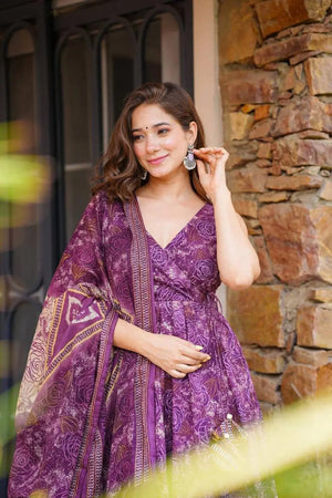 Digital Printed Cotton Anarkali Suit with Dupatta