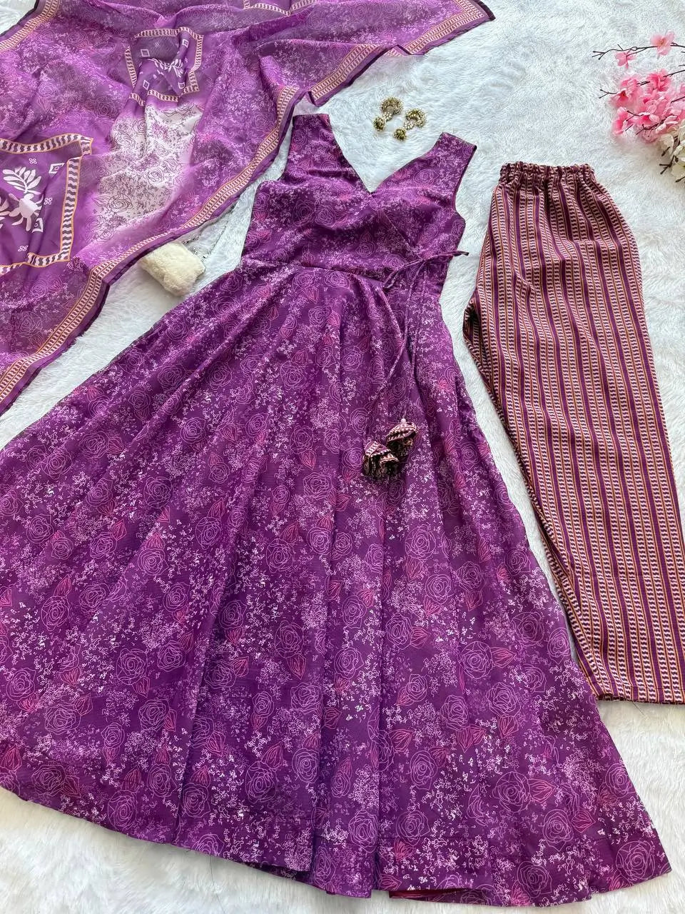 Digital Printed Cotton Anarkali Suit with Dupatta