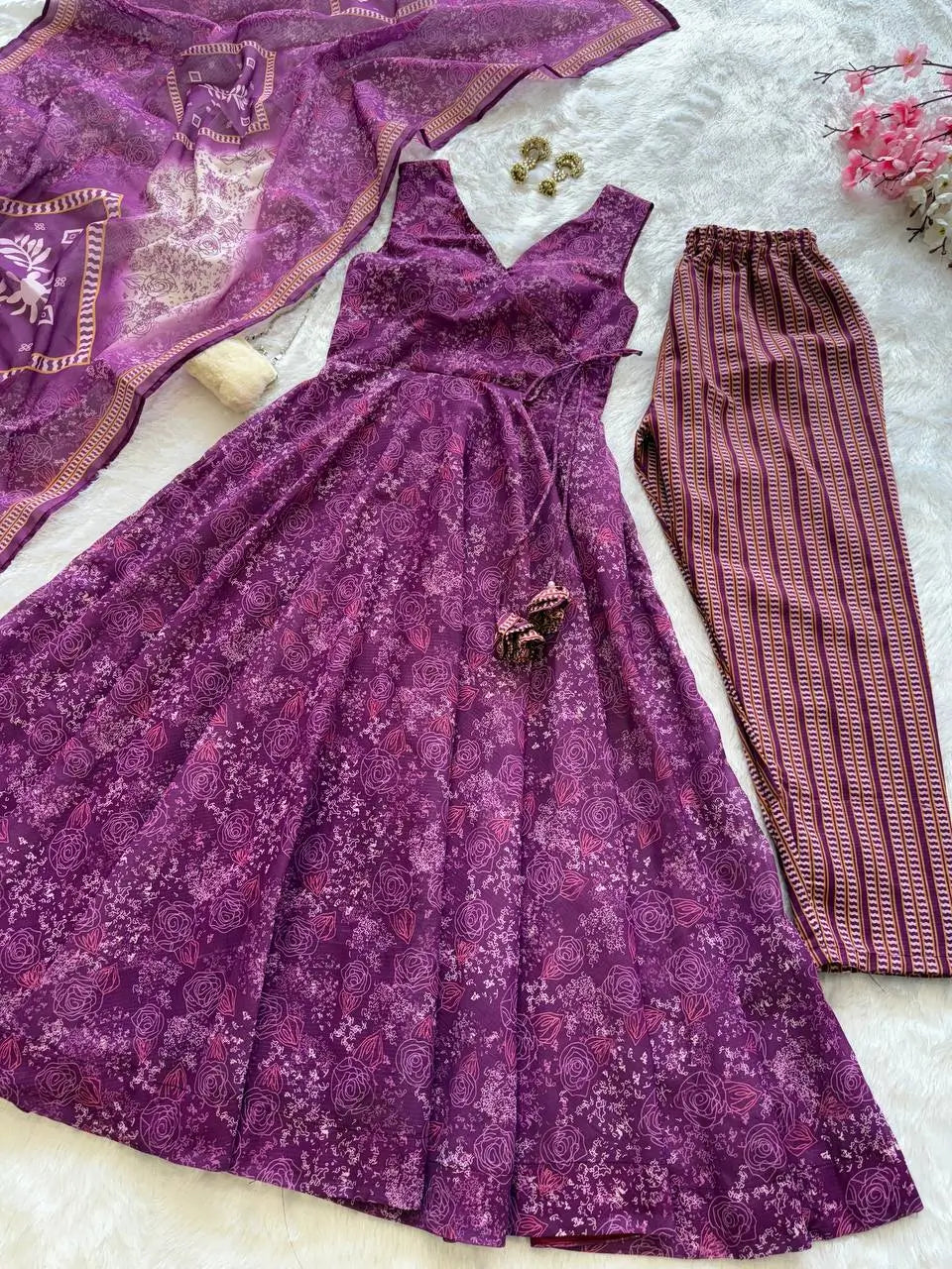 Digital Printed Cotton Anarkali Suit with Dupatta