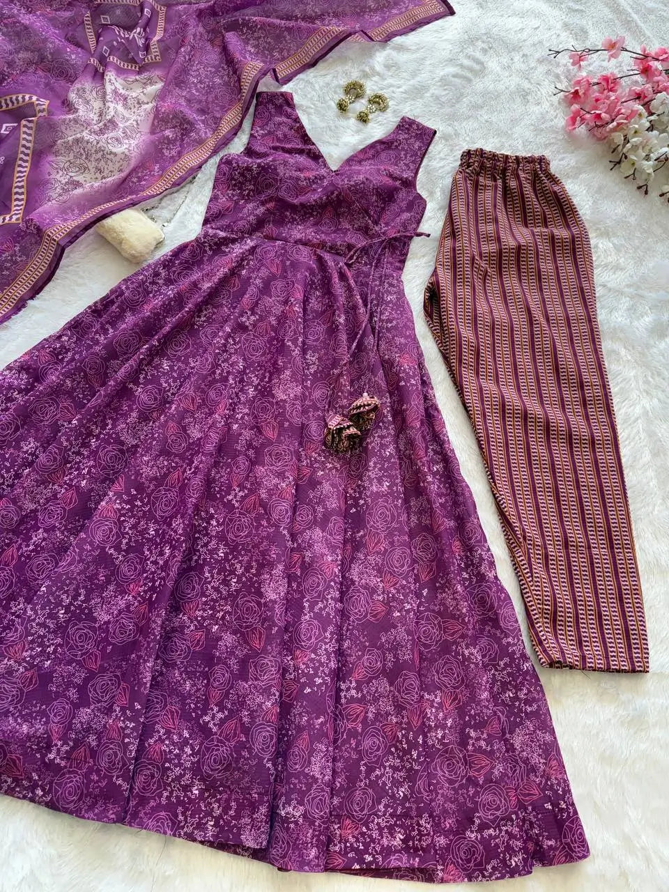 Digital Printed Cotton Anarkali Suit with Dupatta