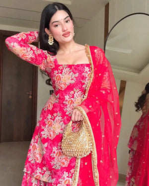 Digital Printed Georgette Kurta Sharara Set with Dupatta