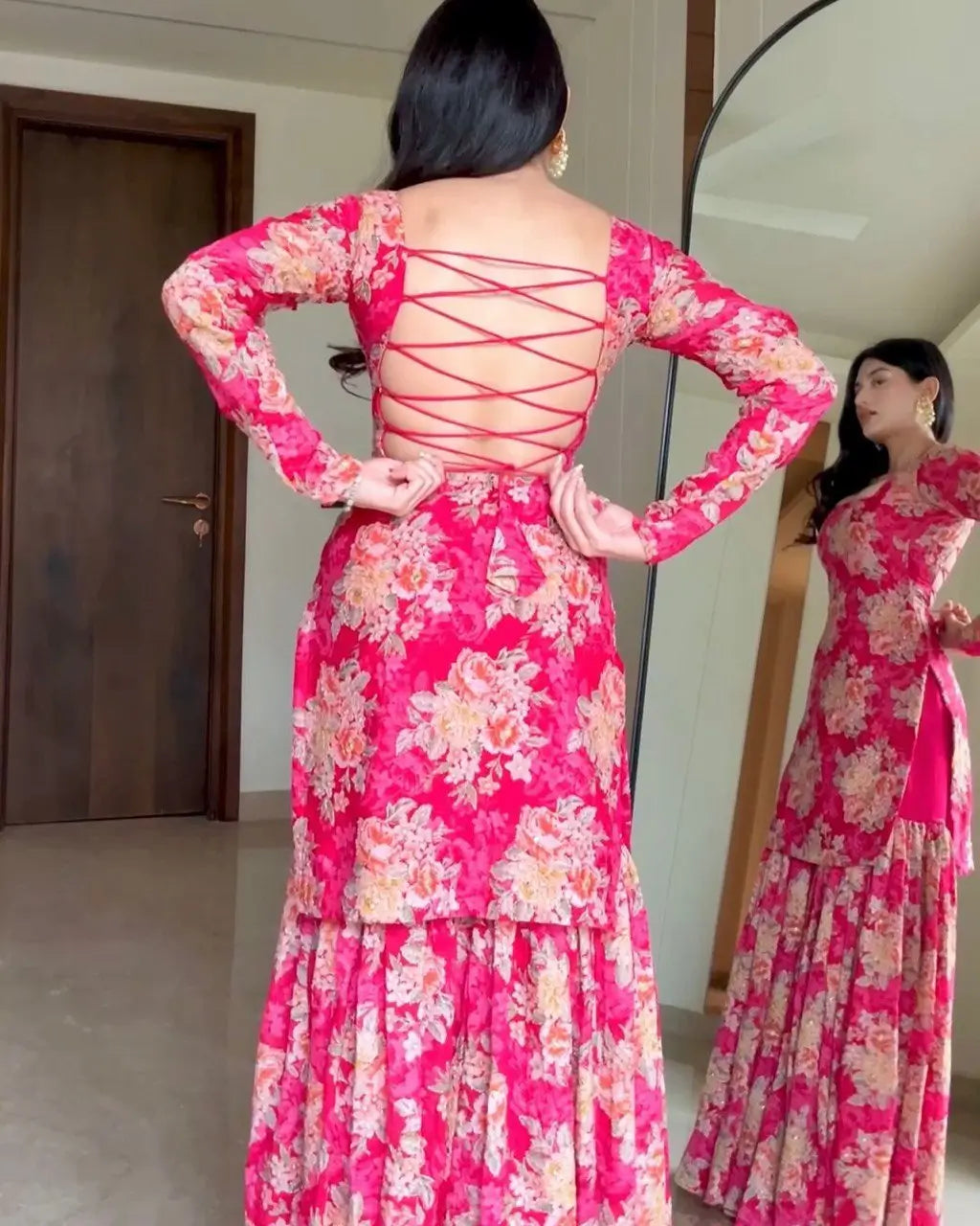 Digital Printed Georgette Kurta Sharara Set with Dupatta