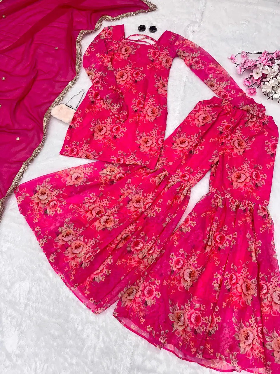Digital Printed Georgette Kurta Sharara Set with Dupatta