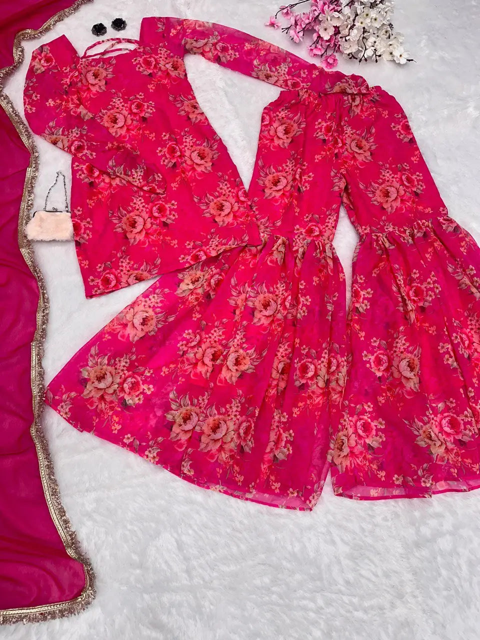 Digital Printed Georgette Kurta Sharara Set with Dupatta