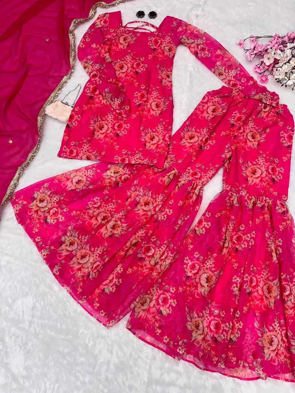 Digital Printed Georgette Kurta Sharara Set with Dupatta