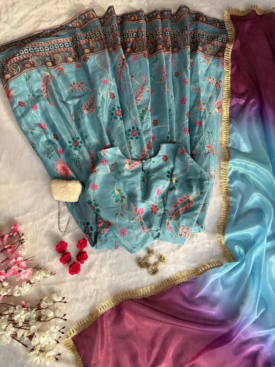 Digital Printed Organza Silk Anarkali Gown Set