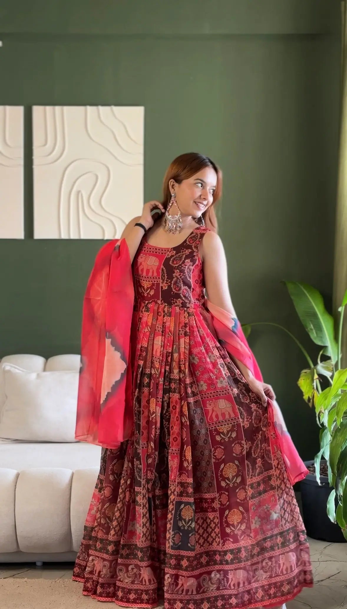 Digital Printed Organza Silk Anarkali Gown Set