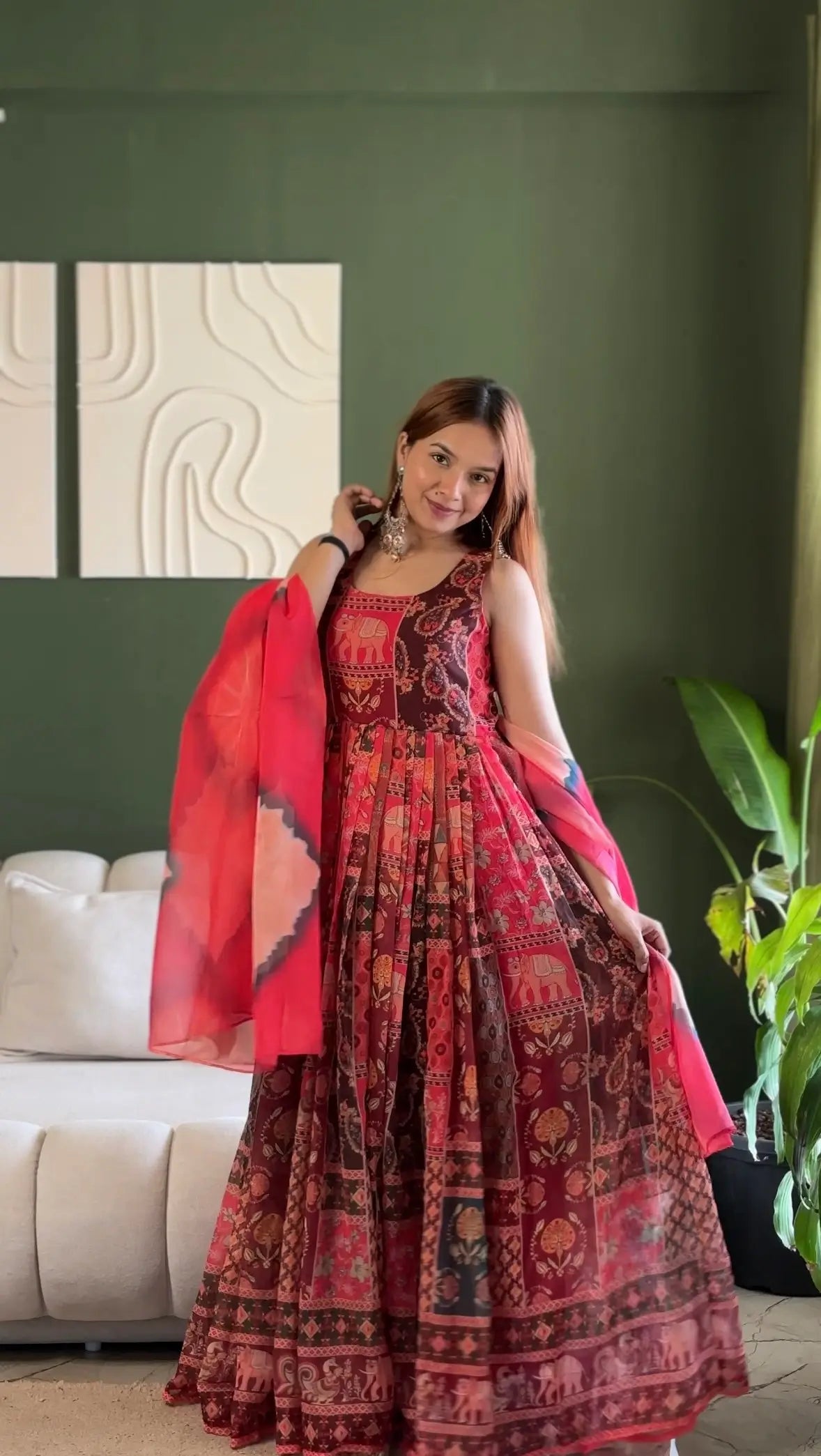 Digital Printed Organza Silk Anarkali Gown Set