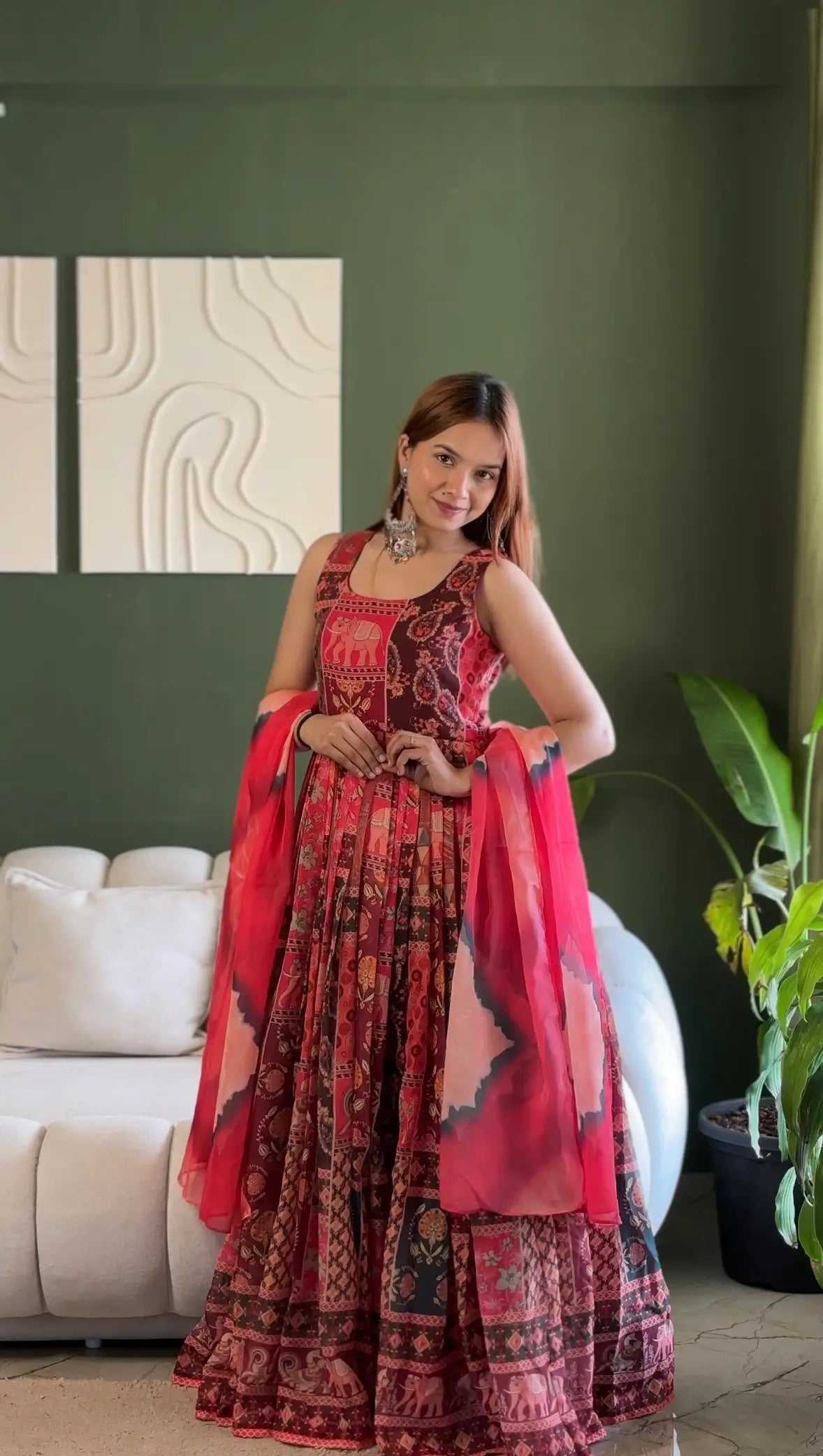 Digital Printed Organza Silk Anarkali Gown Set