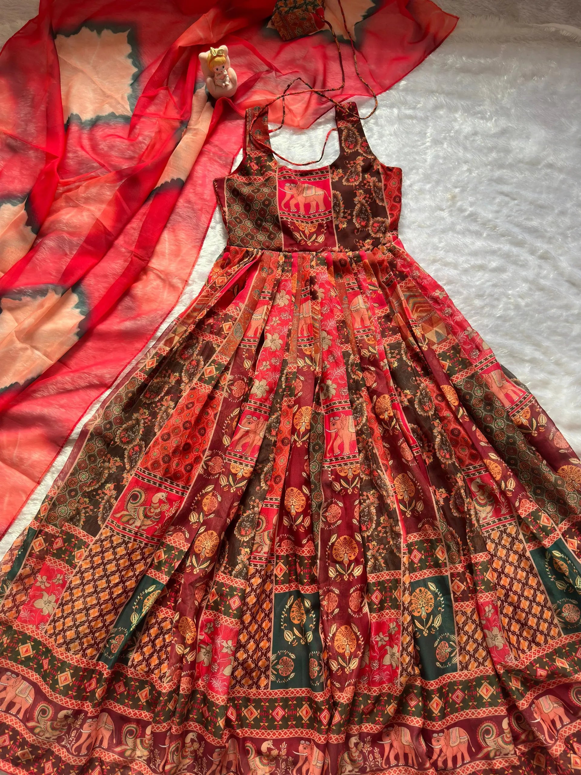 Digital Printed Organza Silk Anarkali Gown Set