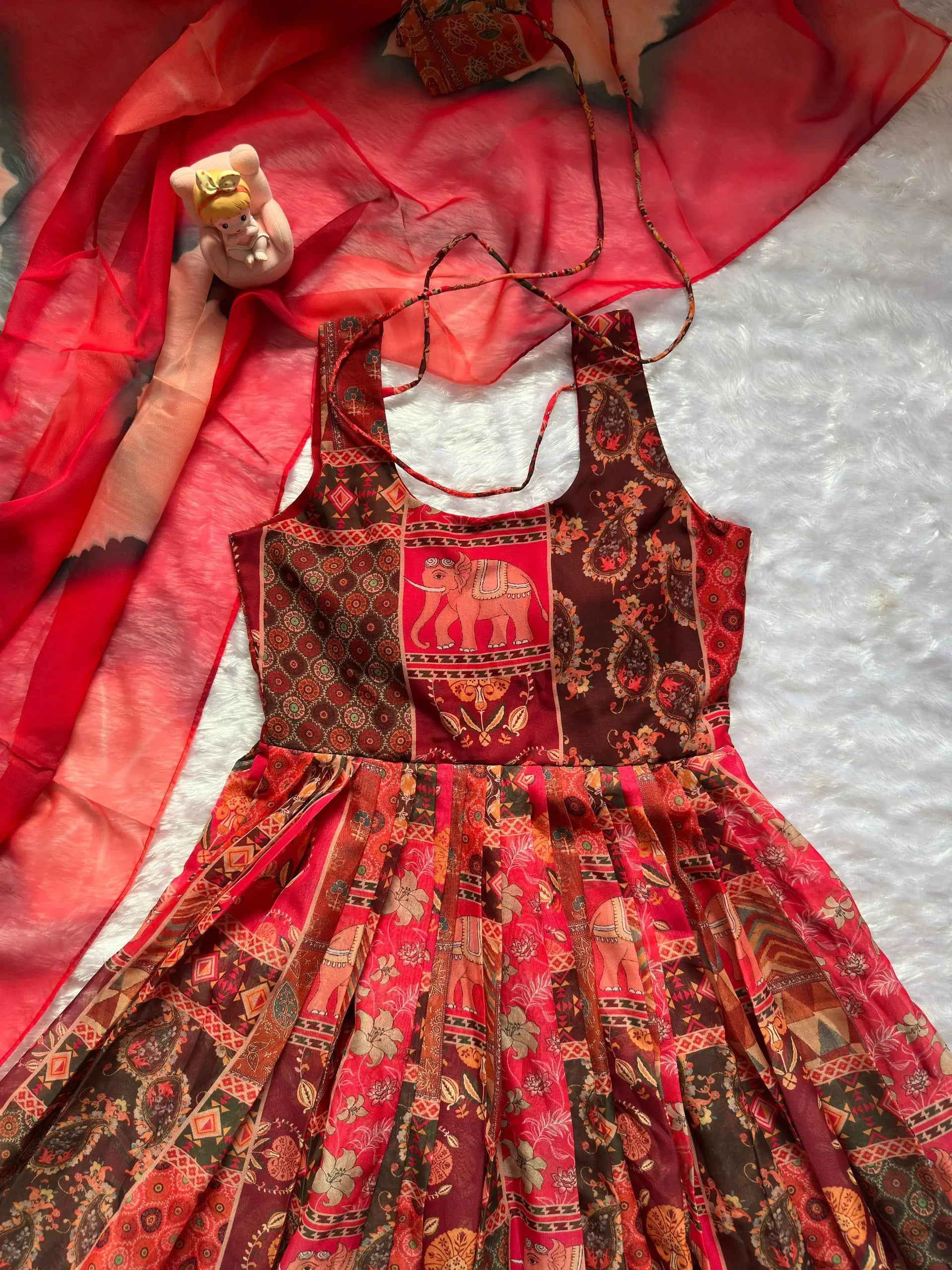 Digital Printed Organza Silk Anarkali Gown Set