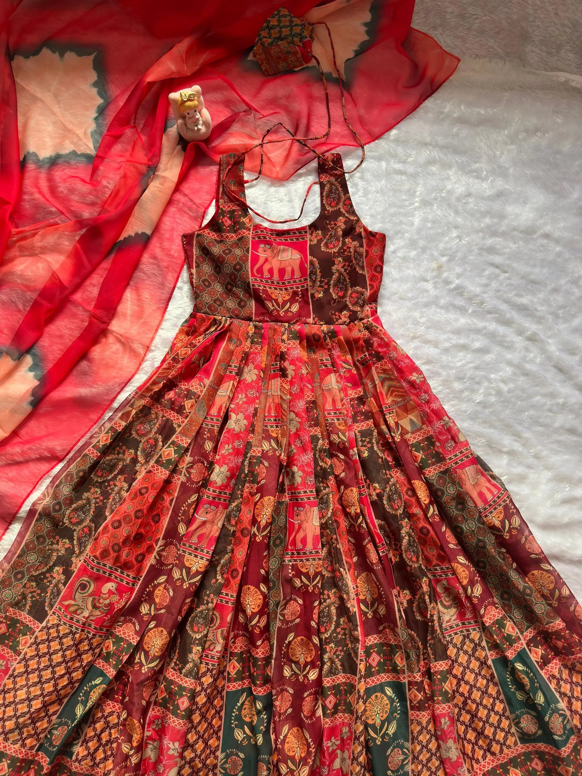 Digital Printed Organza Silk Anarkali Gown Set