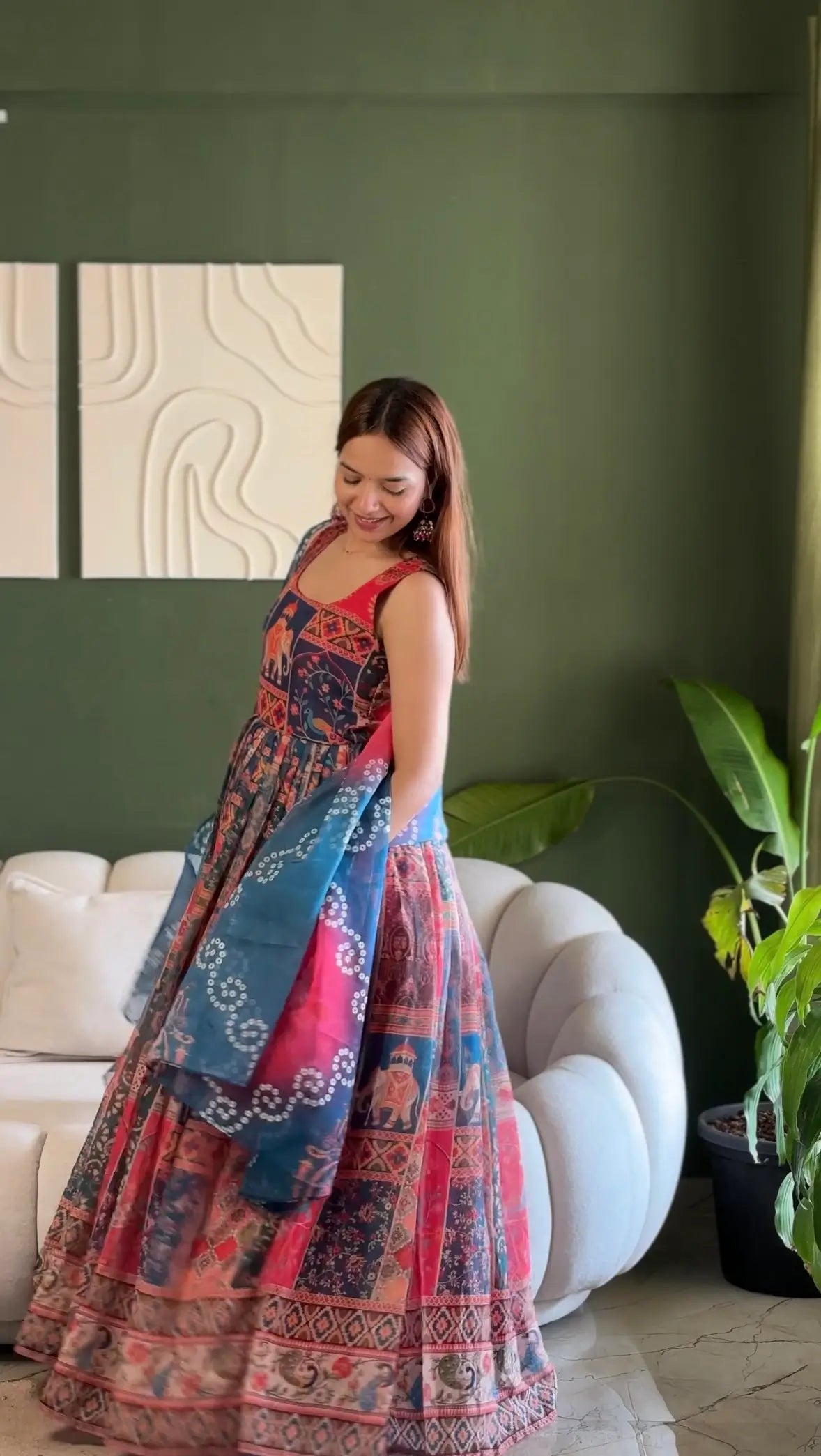 Digital Printed Organza Silk Anarkali Gown Set