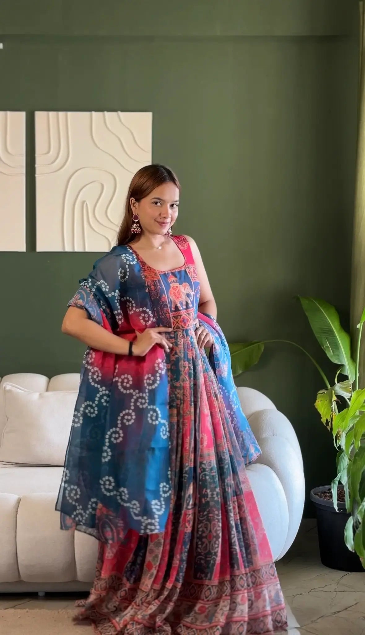 Digital Printed Organza Silk Anarkali Gown Set