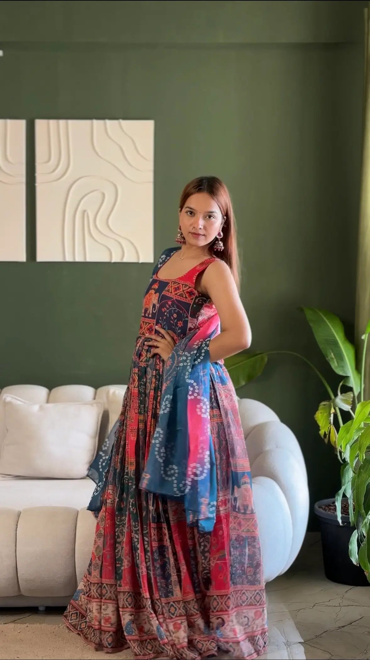 Digital Printed Organza Silk Anarkali Gown Set