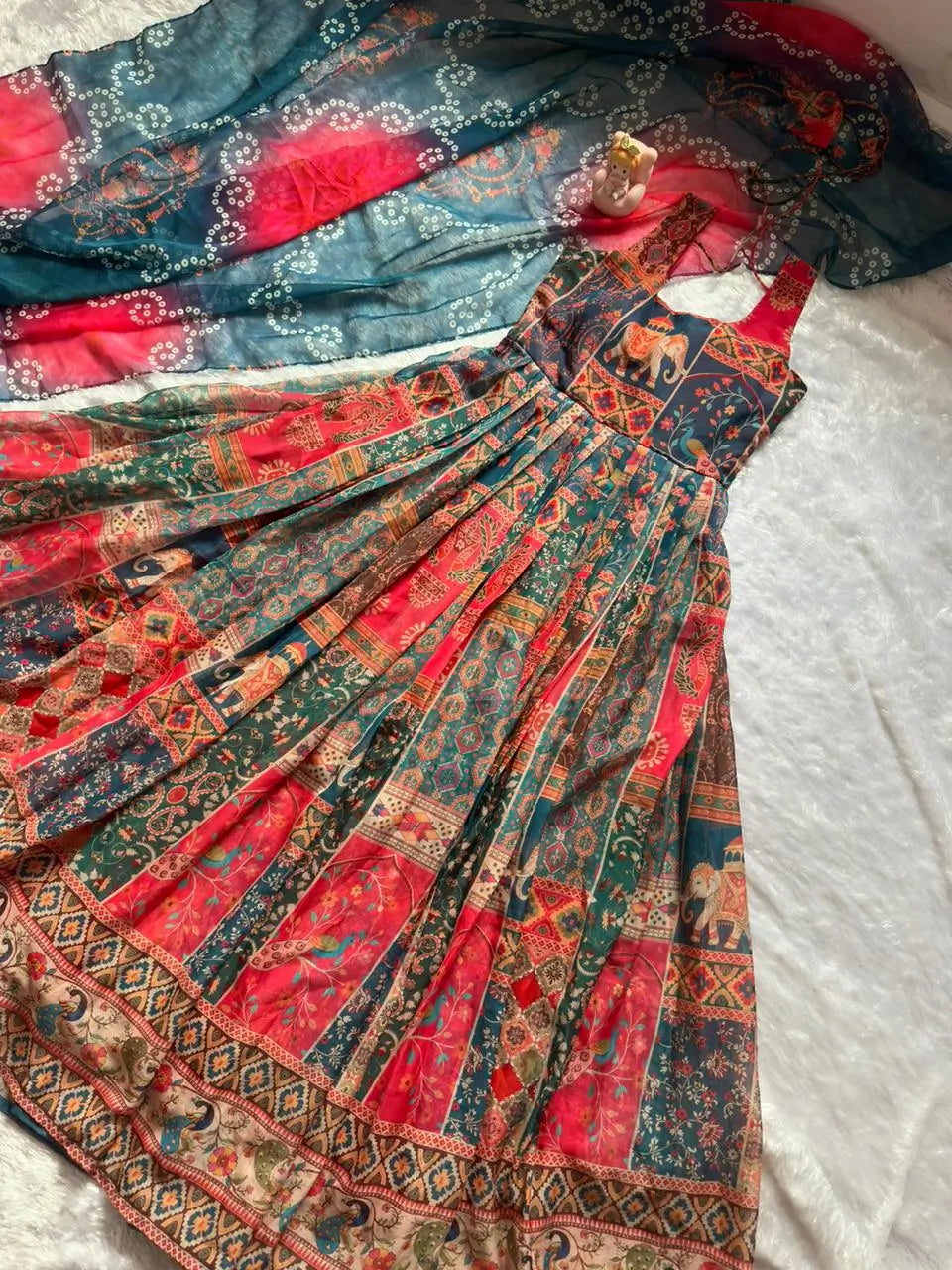Digital Printed Organza Silk Anarkali Gown Set