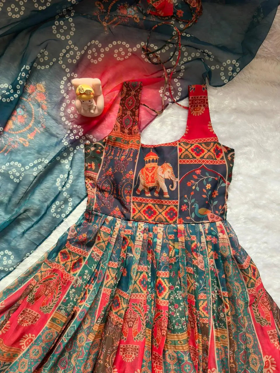 Digital Printed Organza Silk Anarkali Gown Set