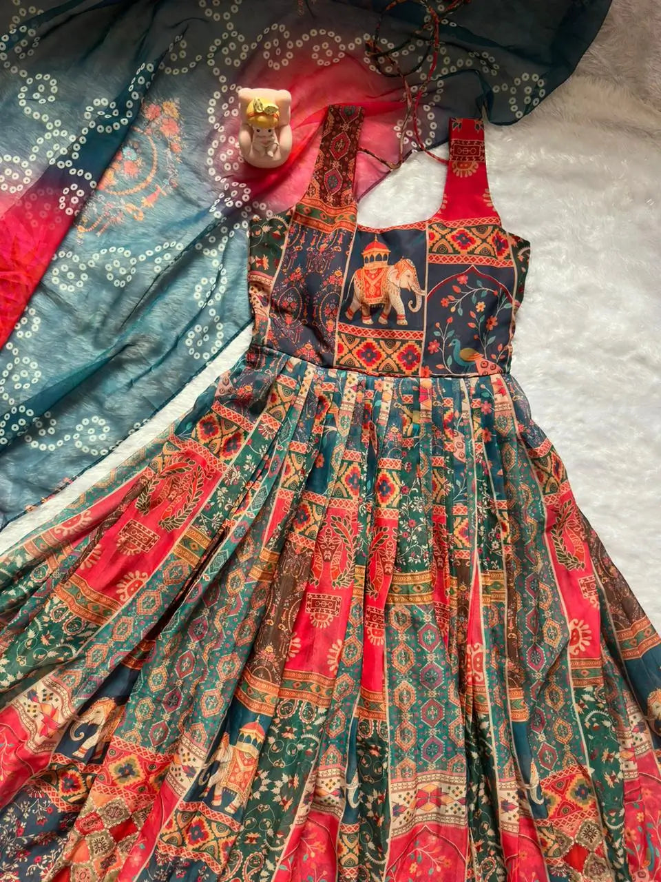 Digital Printed Organza Silk Anarkali Gown Set