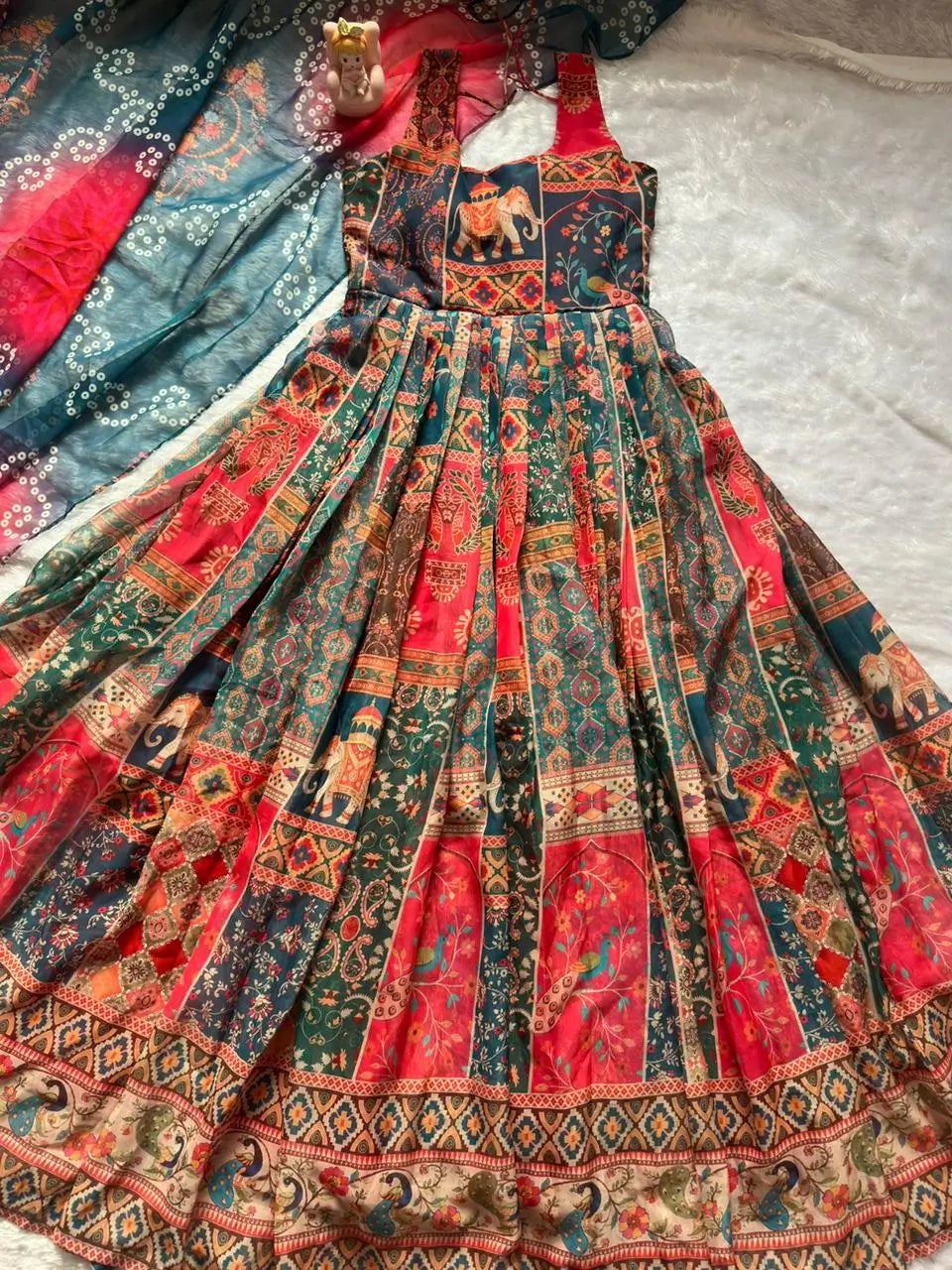 Digital Printed Organza Silk Anarkali Gown Set