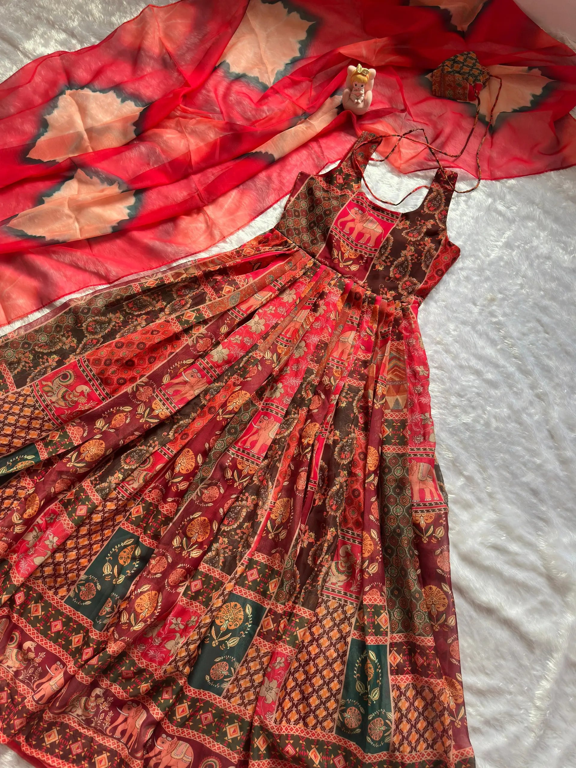 Digital Printed Organza Silk Anarkali Gown Set