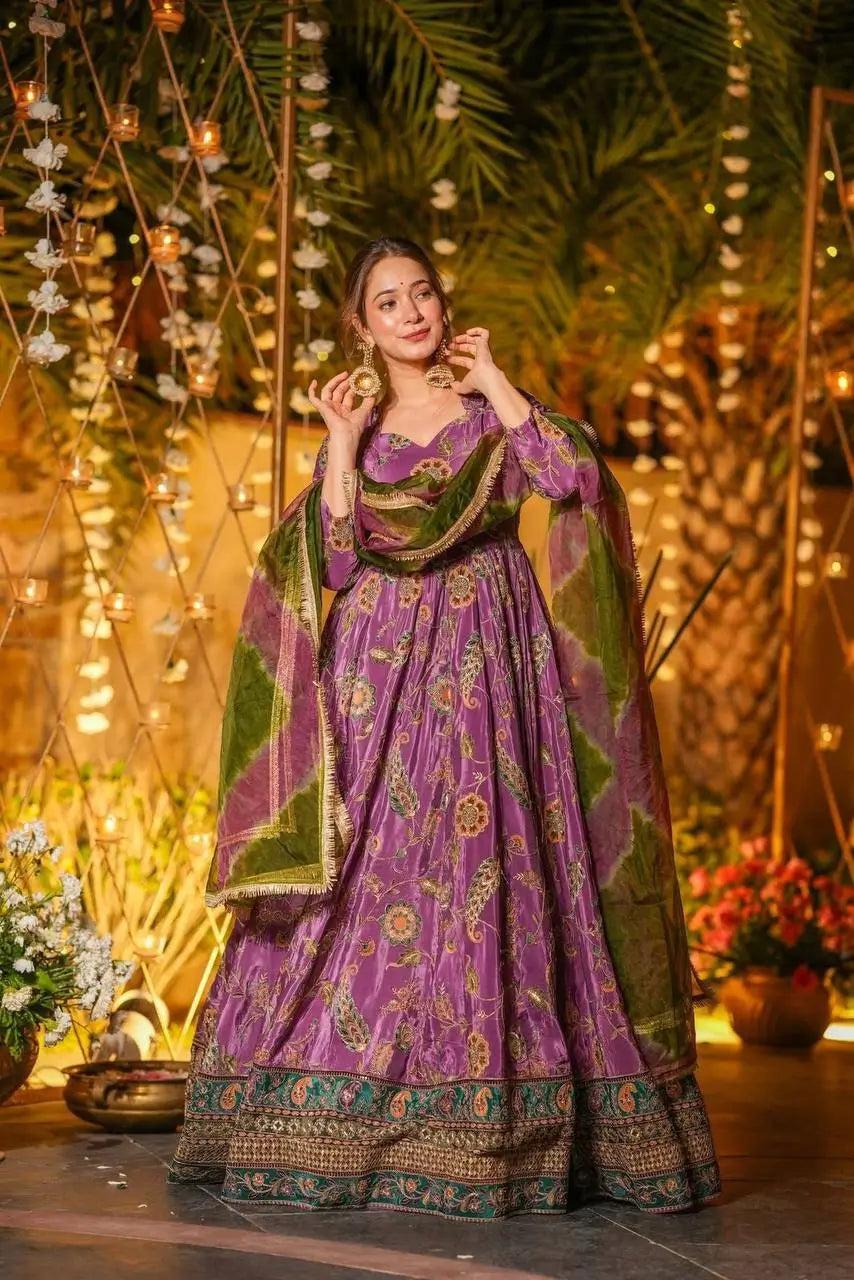 Digital Printed Organza Silk Anarkali Gown Set
