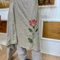 Dove Grey Faux Georgette Pearl Moti Embroidered Kurti Pant Set for Wedding & Festive Wear
