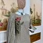 Dove Grey Faux Georgette Pearl Moti Embroidered Kurti Pant Set for Wedding & Festive Wear