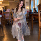Dove Grey Faux Georgette Pearl Moti Embroidered Kurti Pant Set for Wedding & Festive Wear