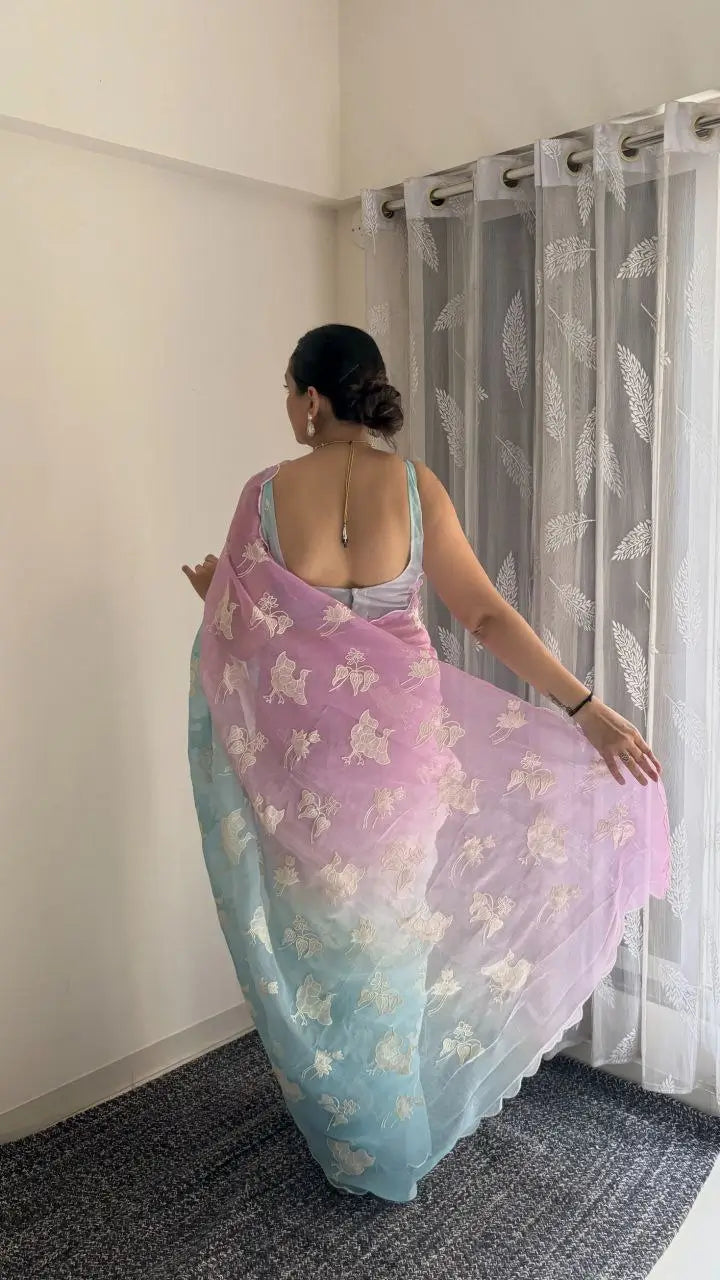 Dual Shade Crunchy Silk Saree with Embroidered Blouse