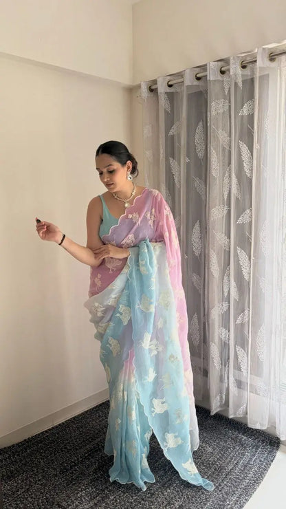 Dual Shade Crunchy Silk Saree with Embroidered Blouse