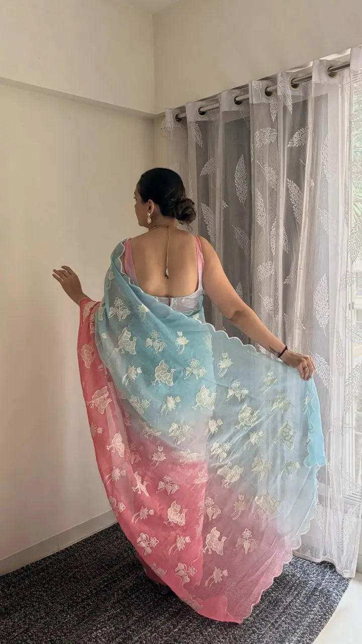 Dual Shade Crunchy Silk Saree with Embroidered Blouse