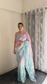 Dual Shade Crunchy Silk Saree with Embroidered Blouse