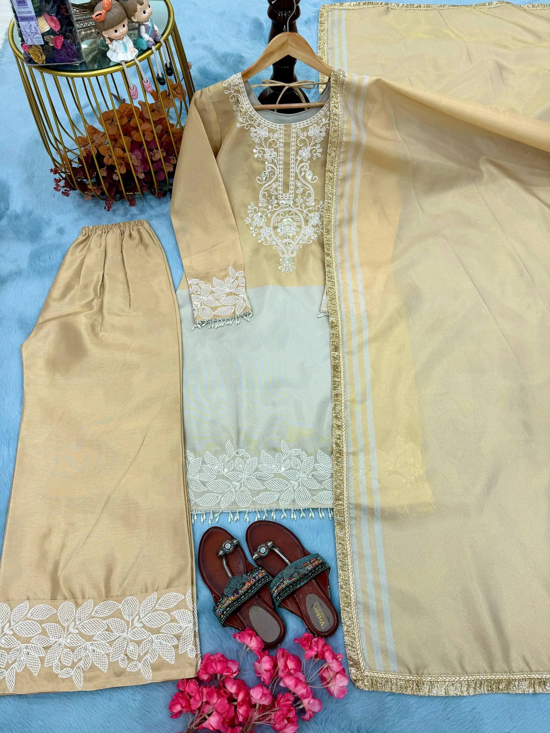 Dual Tone Banarasi Silk Palazzo Suit Set for Wedding and Festive Wear