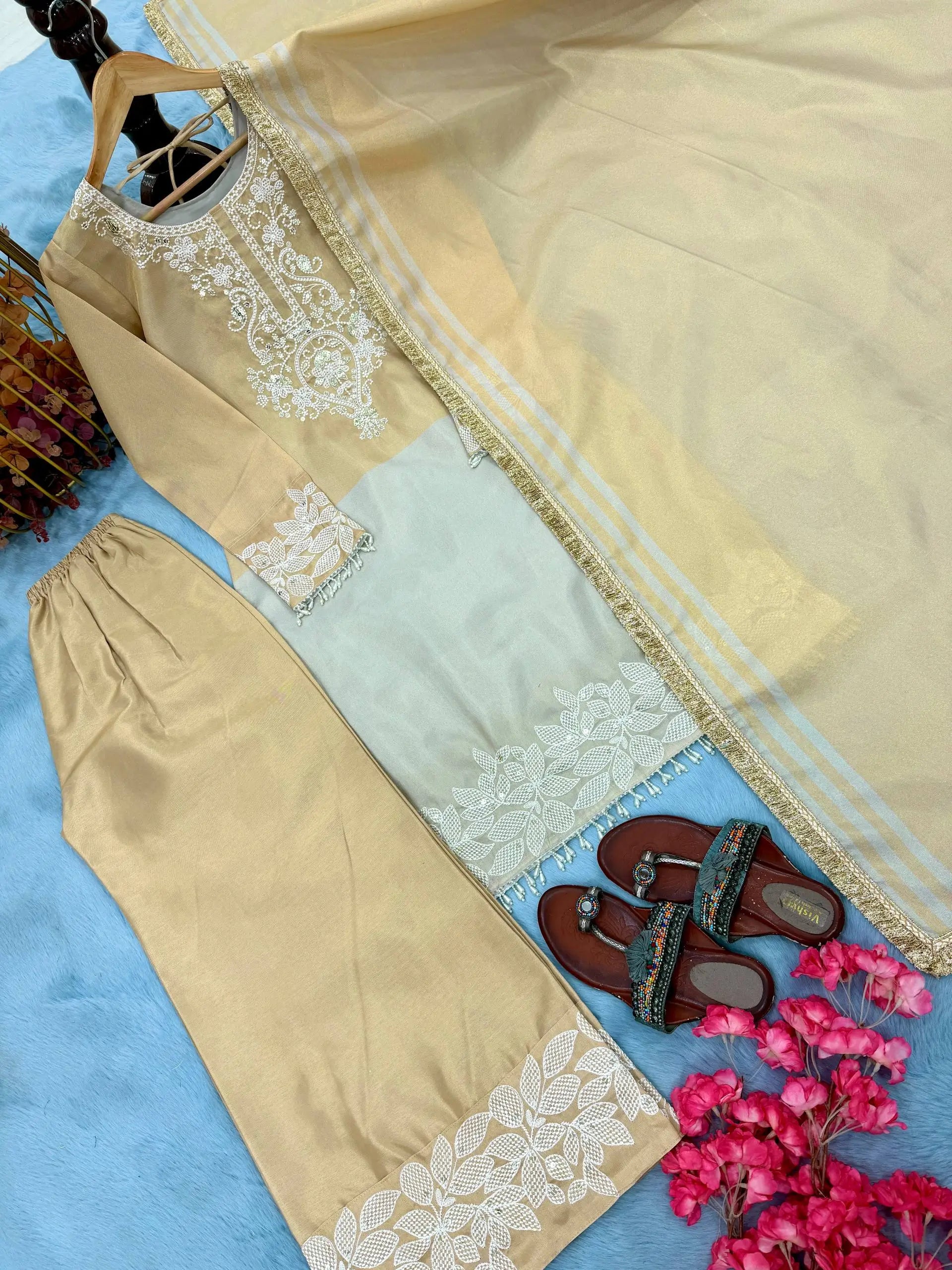Dual Tone Banarasi Silk Palazzo Suit Set for Wedding and Festive Wear