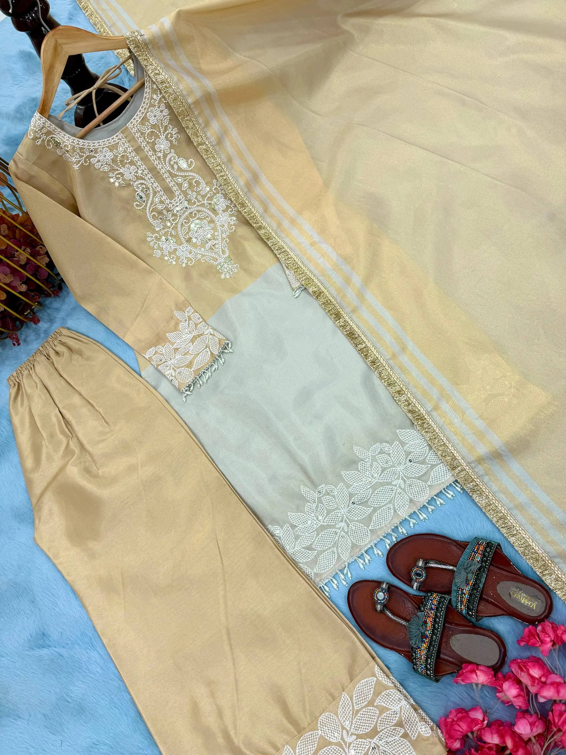 Dual Tone Banarasi Silk Palazzo Suit Set for Wedding and Festive Wear