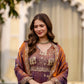 Dual Tone Embroidered Fendy Satin Flared Gown Set