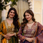 Dual Tone Embroidered Fendy Satin Flared Gown Set