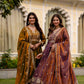 Dual Tone Embroidered Fendy Satin Flared Gown Set