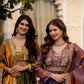 Dual Tone Embroidered Fendy Satin Flared Gown Set