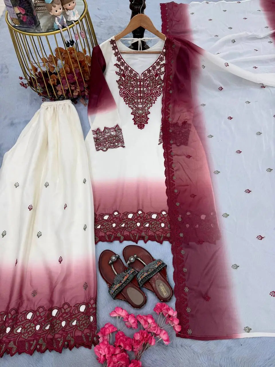 Dual-Tone Ombre Palazzo Suit Set