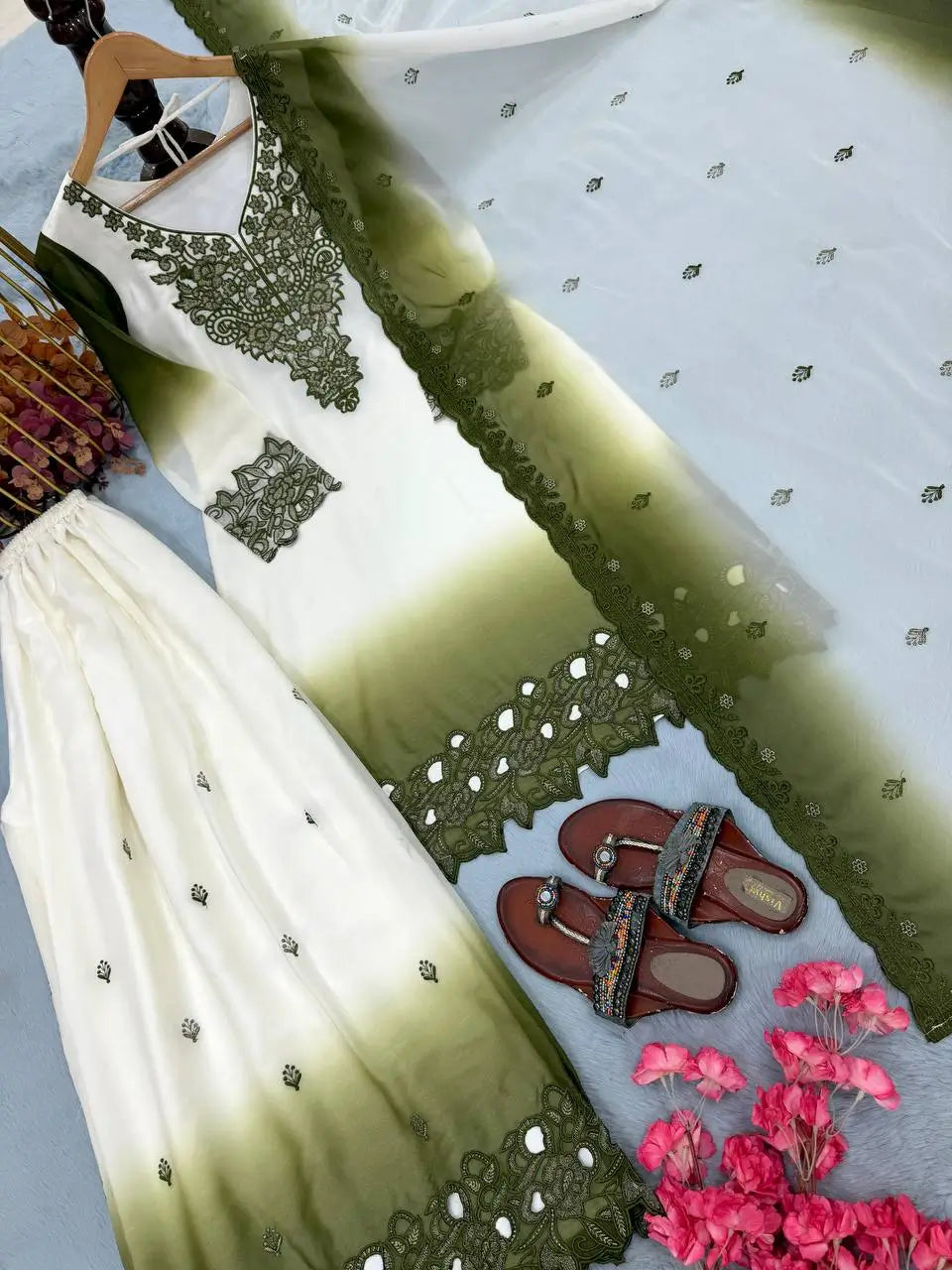 Dual-Tone Ombre Palazzo Suit Set