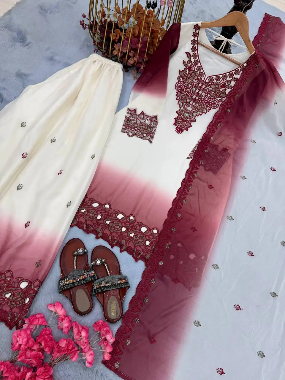 Dual-Tone Ombre Palazzo Suit Set