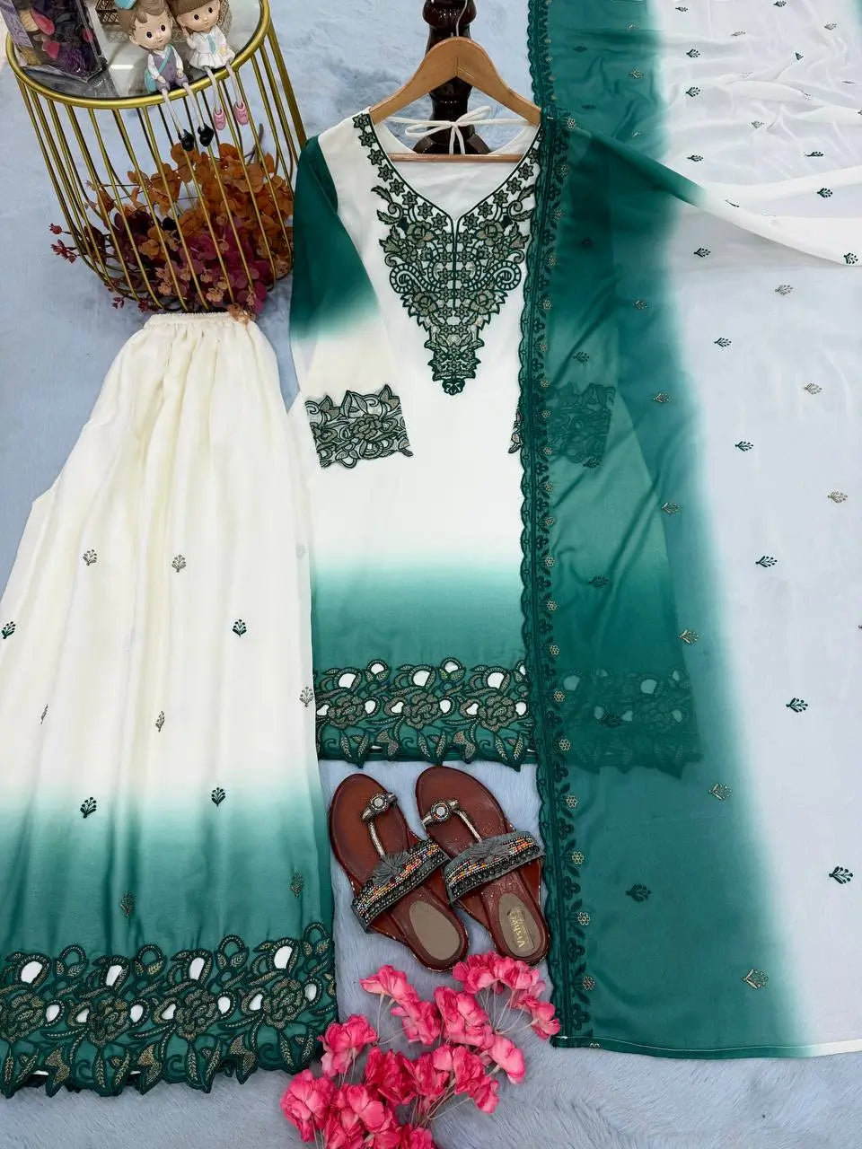 Dual-Tone Ombre Palazzo Suit Set