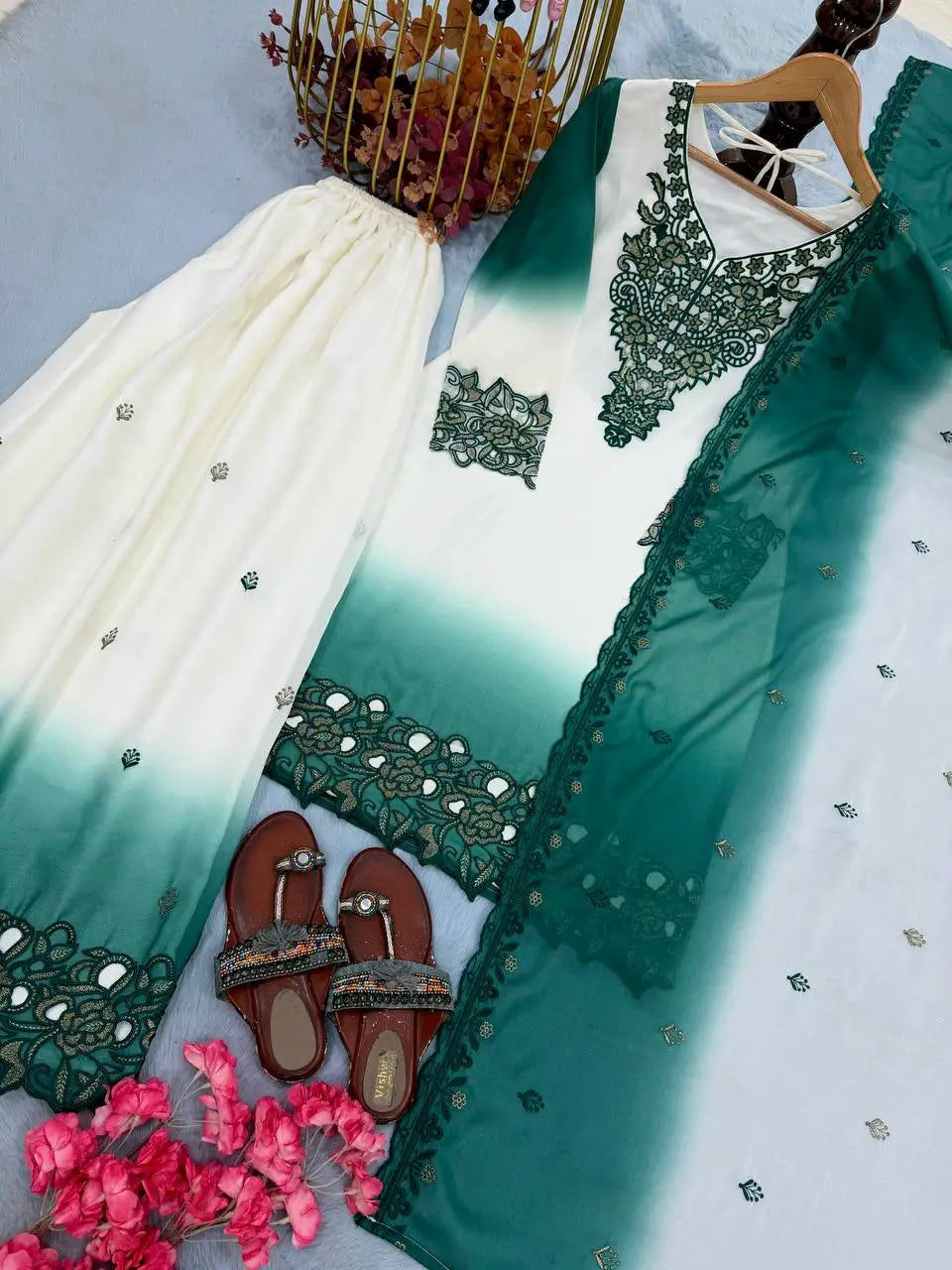 Dual-Tone Ombre Palazzo Suit Set