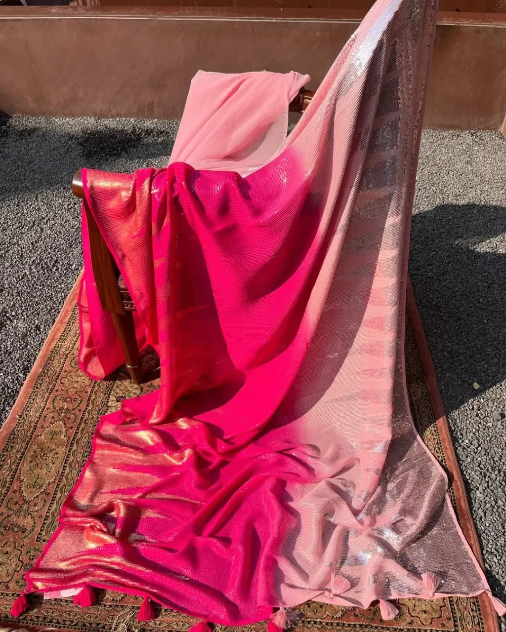 Dual Tone sequins work Party Wear Saree for Festive and Wedding Occasions